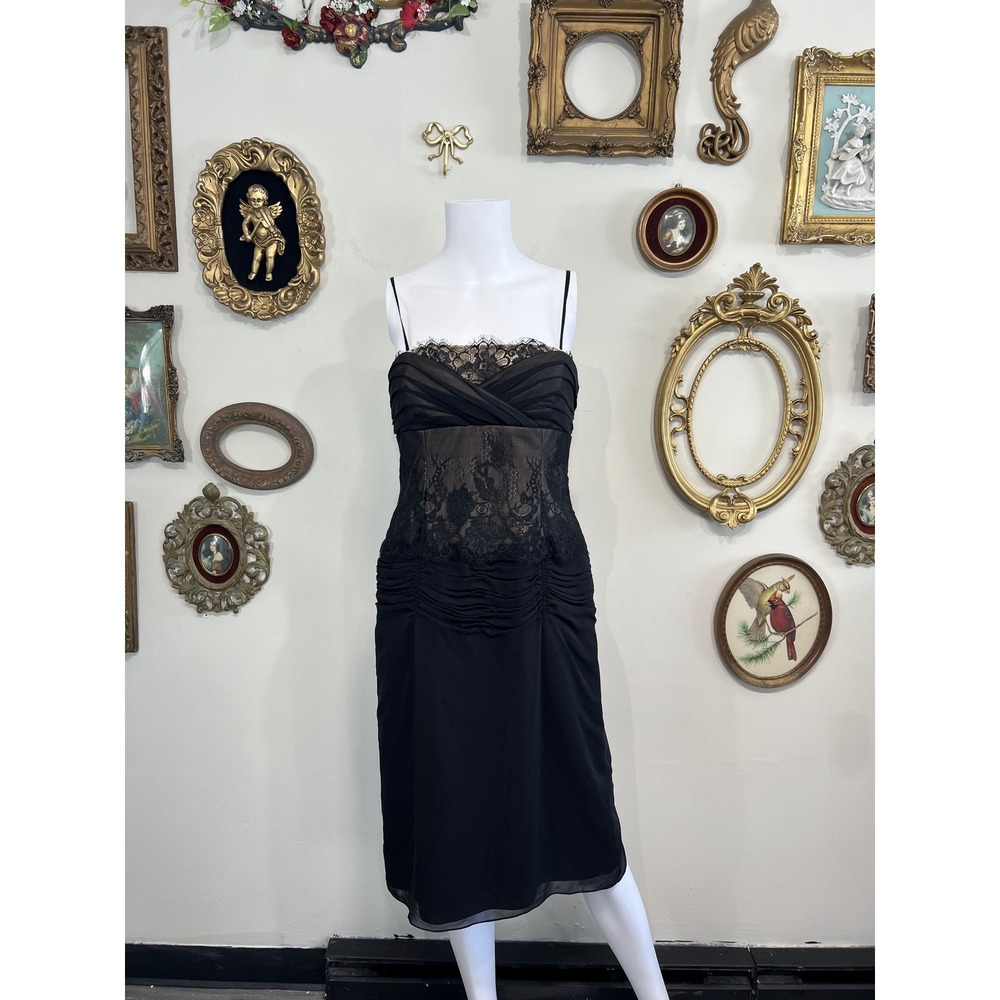 Adrianna Papell Boutique Lace Bodice Ruched Cocktail Dress Size 10 Black
